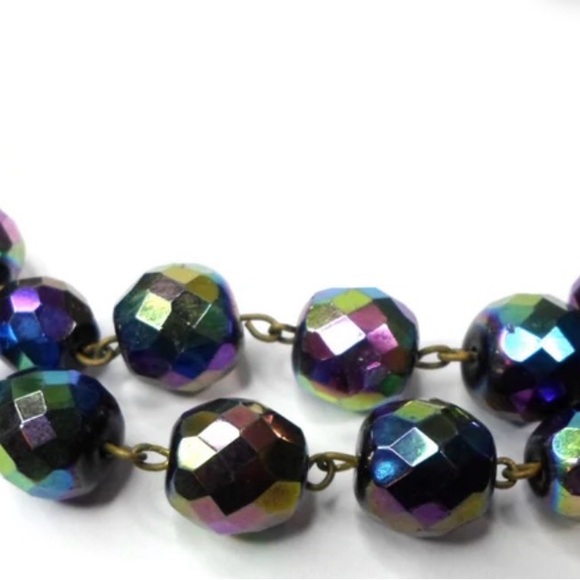 Vintage Purple AURORA BOREALIS CHOKER Necklace Double Strand Glass W Germany 17" - Picture 3 of 6